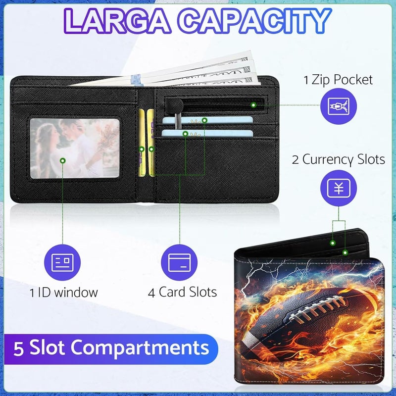 ZHIMEBYE Boys Wallet for Teens, Cool Kids Football Wallet for Boys Ages 8-10 9-12 11-15, Funny Leather Bifold Rfid Blocking, Coin Pocket Id Window for Teen Men Youth Guys Birthday Christmas Gifts - Image 4